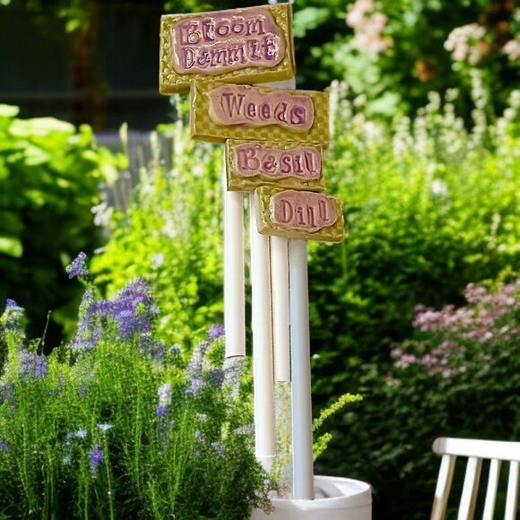 4 Pottery Garden Plant Marker Stakes SML Pottery Susan Levine Cottage Herbs - Picture 11 of 16